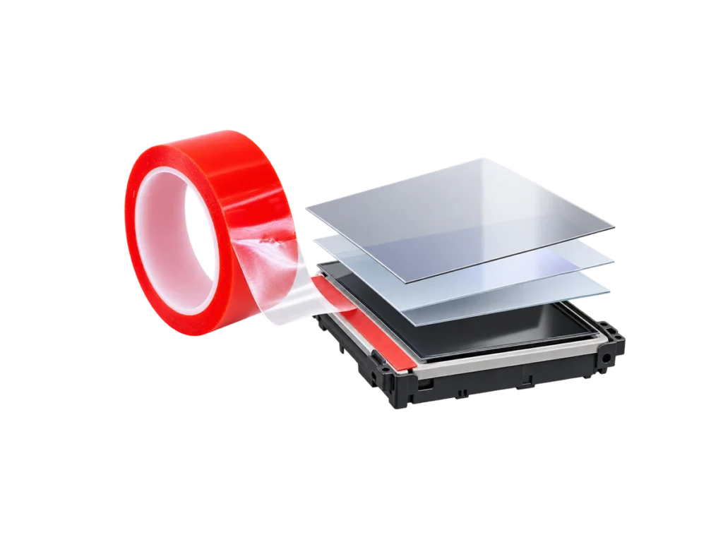 PET double-sided tape and layered LCD module assembly components