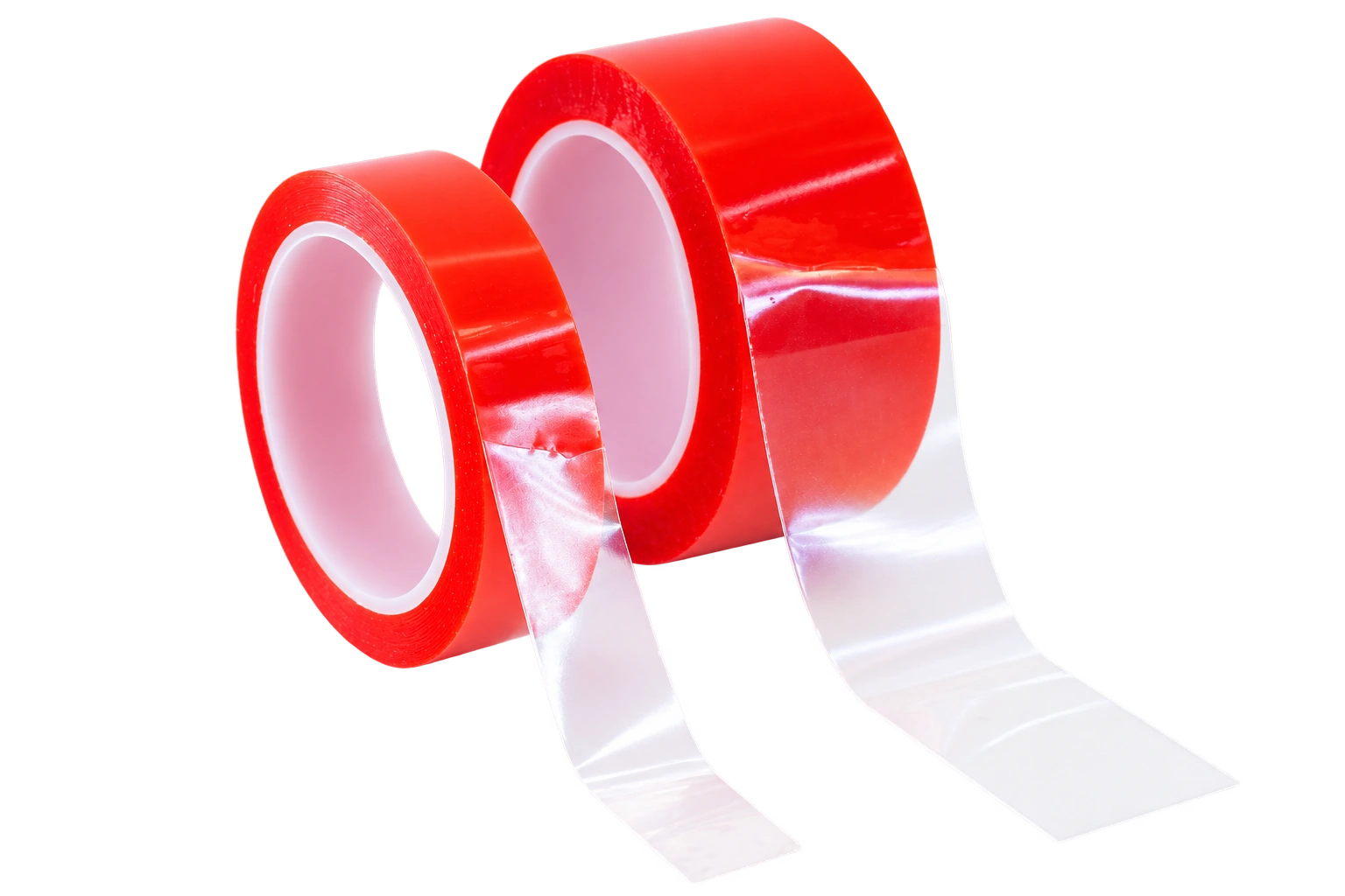 Transparent Double Sided PET Tape rolls on dark background